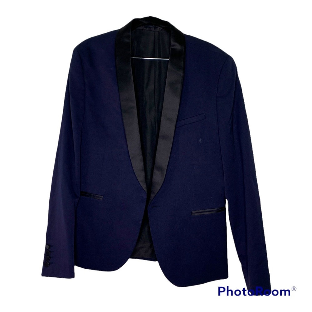 Mens navy blue lapel tuxedo blazer ASOS